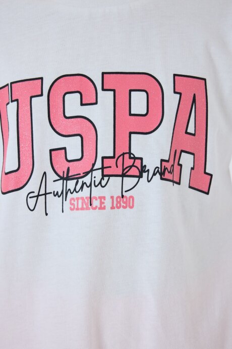 U.S. Polo Assn. Kız Çocuk %100 Pamuk Bisiklet Yaka Nakışlı Yazlık Regular Fit Beyaz Şort Takım US2521-C-V1 - 3