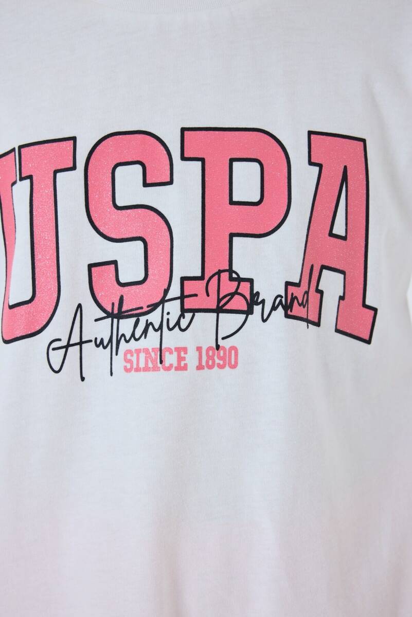 U.S. Polo Assn. Kız Çocuk %100 Pamuk Bisiklet Yaka Nakışlı Yazlık Regular Fit Beyaz Şort Takım US2521-C-V1 - 3