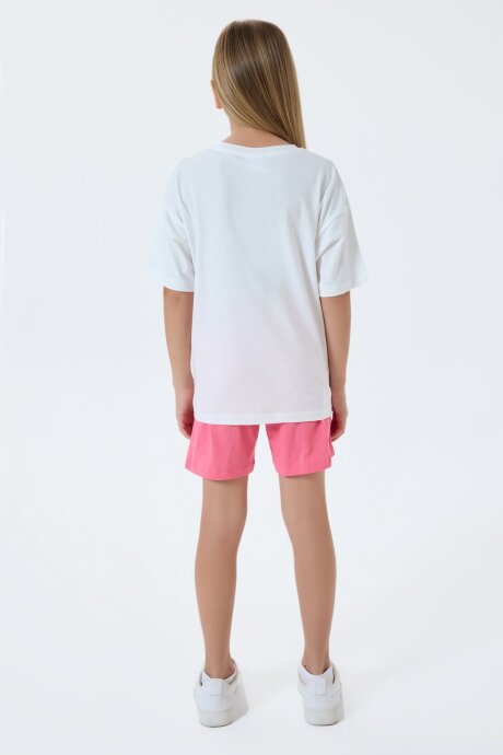 U.S. Polo Assn. Kız Çocuk %100 Pamuk Bisiklet Yaka Nakışlı Yazlık Regular Fit Beyaz Şort Takım US2521-C-V1 - 4