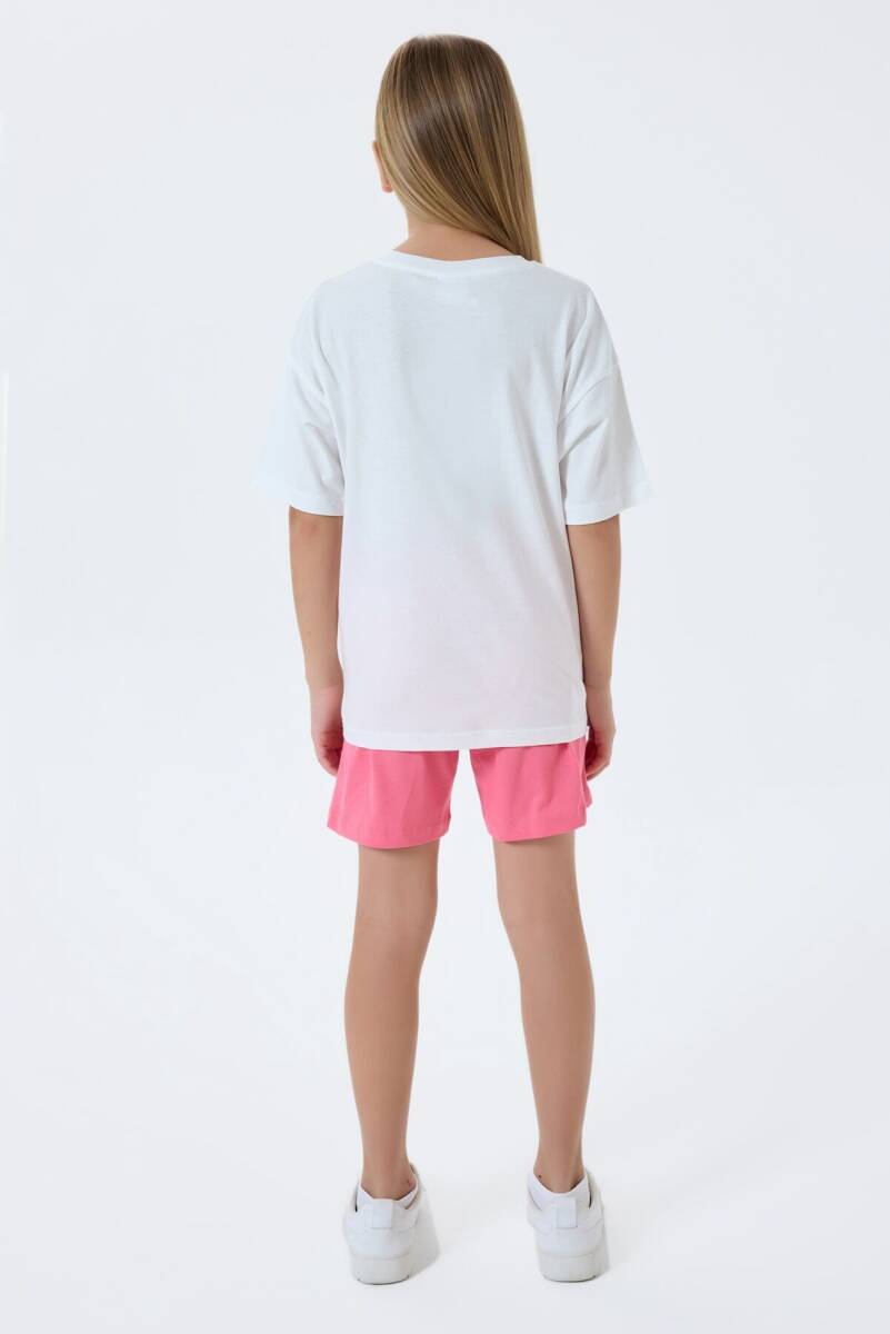 U.S. Polo Assn. Kız Çocuk %100 Pamuk Bisiklet Yaka Nakışlı Yazlık Regular Fit Beyaz Şort Takım US2521-C-V1 - 4