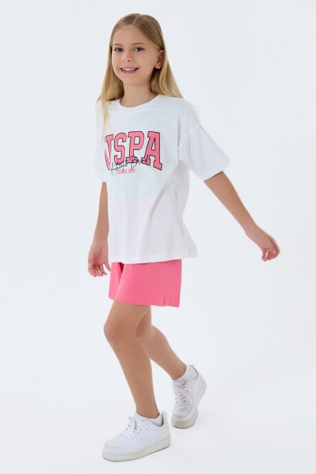 U.S. Polo Assn. Kız Çocuk %100 Pamuk Bisiklet Yaka Nakışlı Yazlık Regular Fit Beyaz Şort Takım US2521-C-V1 - 5