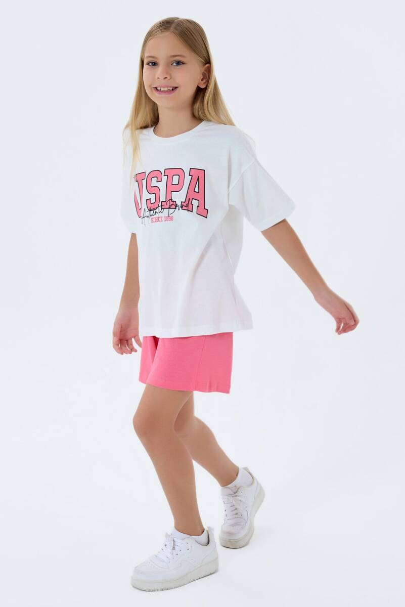 U.S. Polo Assn. Kız Çocuk %100 Pamuk Bisiklet Yaka Nakışlı Yazlık Regular Fit Beyaz Şort Takım US2521-C-V1 - 5