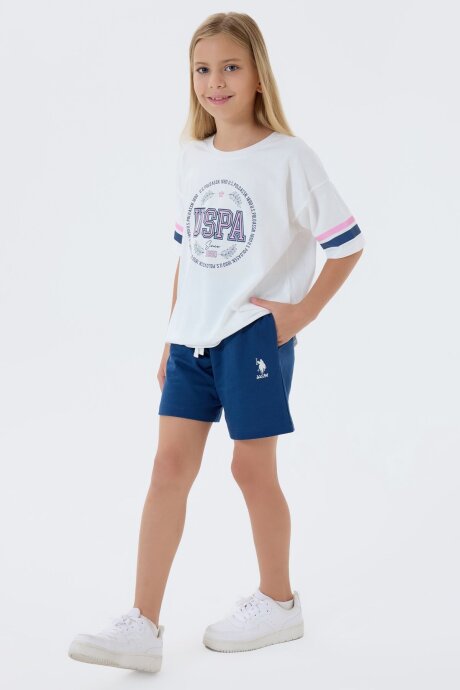 U.S. Polo Assn. Kız Çocuk Bisiklet Yaka Nakışlı Yazlık Regular Fit Beyaz Şort Takım US2501-C-V1 (1)