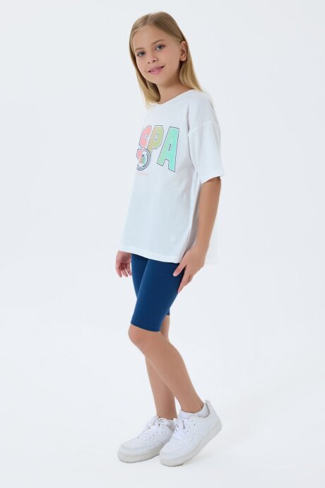 U.S. Polo Assn. Kız Çocuk Bisiklet Yaka Nakışlı Yazlık Relaxed Fit Beyaz Tayt Takım US2517-C-V1 (1)