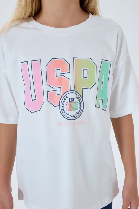 U.S. Polo Assn. Kız Çocuk Bisiklet Yaka Nakışlı Yazlık Relaxed Fit Beyaz Tayt Takım US2517-C-V1 - 3