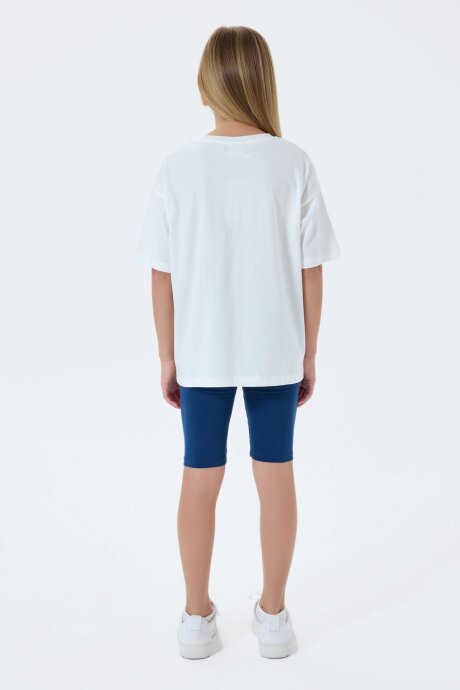 U.S. Polo Assn. Kız Çocuk Bisiklet Yaka Nakışlı Yazlık Relaxed Fit Beyaz Tayt Takım US2517-C-V1 - 4