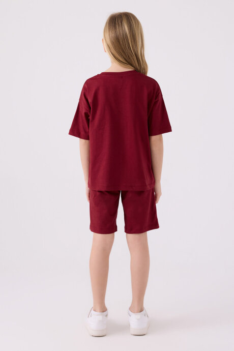 U.S. Polo Assn. Kız Çocuk Pamuklu Bisiklet Yaka Sargı Nakışlı Yazlık Regular Fit Bordo Bermuda Takım US1848-C-V22 - 5