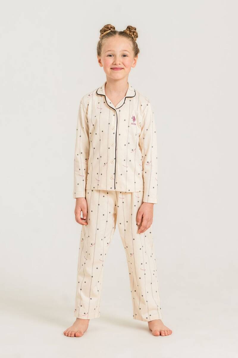 U.S. Polo Assn. Kız Çocuk Nakışlı Krem Gömlek Uzun Kol Pijama Takımı US2726-C-V1 - 2