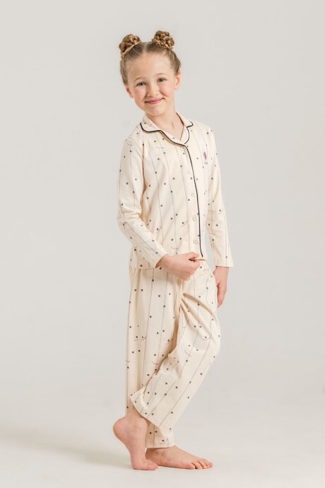 U.S. Polo Assn. Kız Çocuk Nakışlı Krem Gömlek Uzun Kol Pijama Takımı US2726-C-V1 - 6