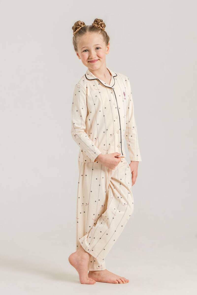 U.S. Polo Assn. Kız Çocuk Nakışlı Krem Gömlek Uzun Kol Pijama Takımı US2726-C-V1 - 6