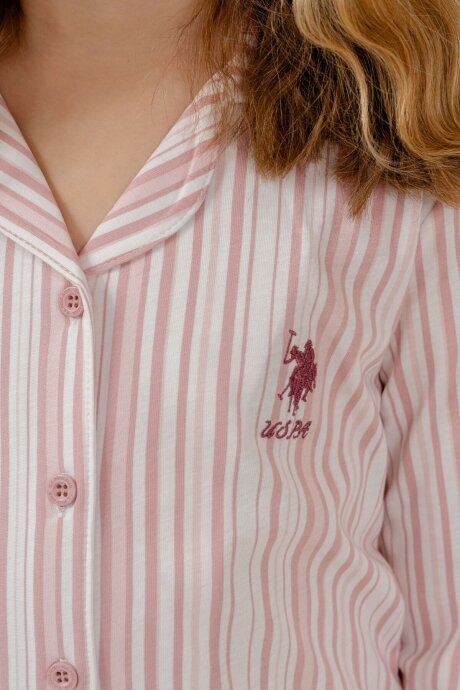 U.S. Polo Assn. Kız Çocuk Pamuklu Nakışlı Krem Gömlek Uzun Kol Pijama Takımı US2728-C-V1 - 3