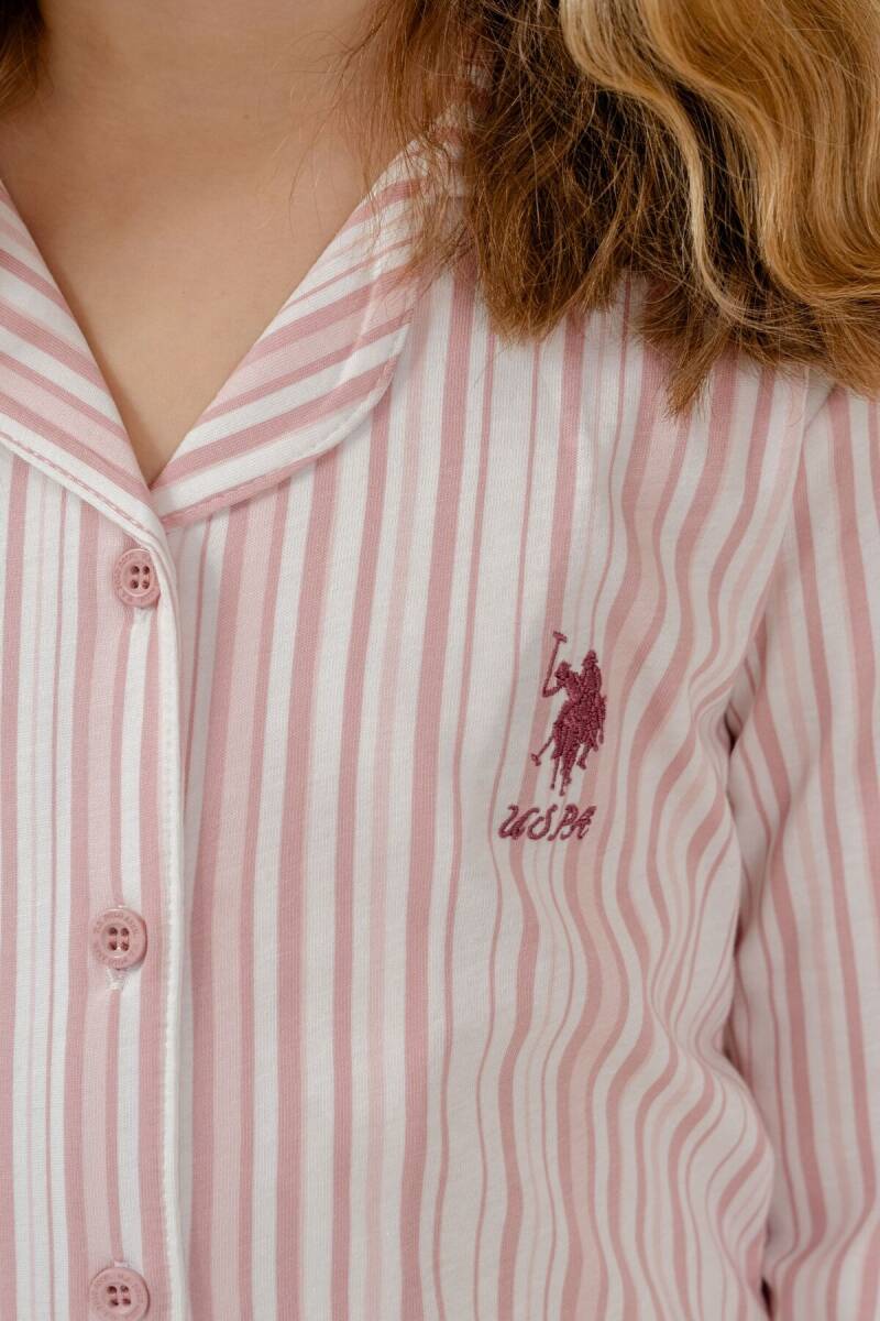 U.S. Polo Assn. Kız Çocuk Pamuklu Nakışlı Krem Gömlek Uzun Kol Pijama Takımı US2728-C-V1 - 3