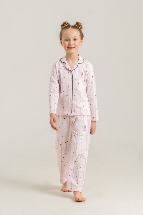 U.S. Polo Assn. Kız Çocuk Nakışlı Gömlek Pembe Uzun Kol Pijama Takımı US2726-C-V2