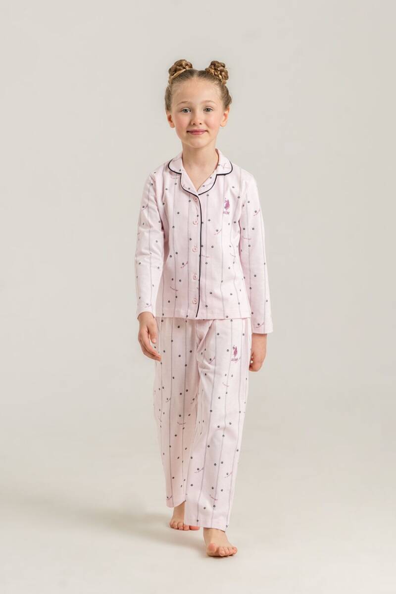 U.S. Polo Assn. Kız Çocuk Nakışlı Gömlek Pembe Uzun Kol Pijama Takımı US2726-C-V2 - 1
