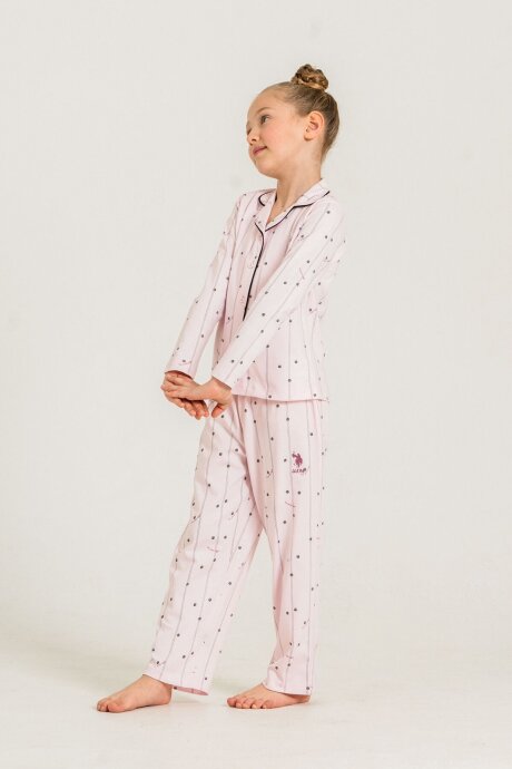 U.S. Polo Assn. Kız Çocuk Nakışlı Gömlek Pembe Uzun Kol Pijama Takımı US2726-C-V2 (1)