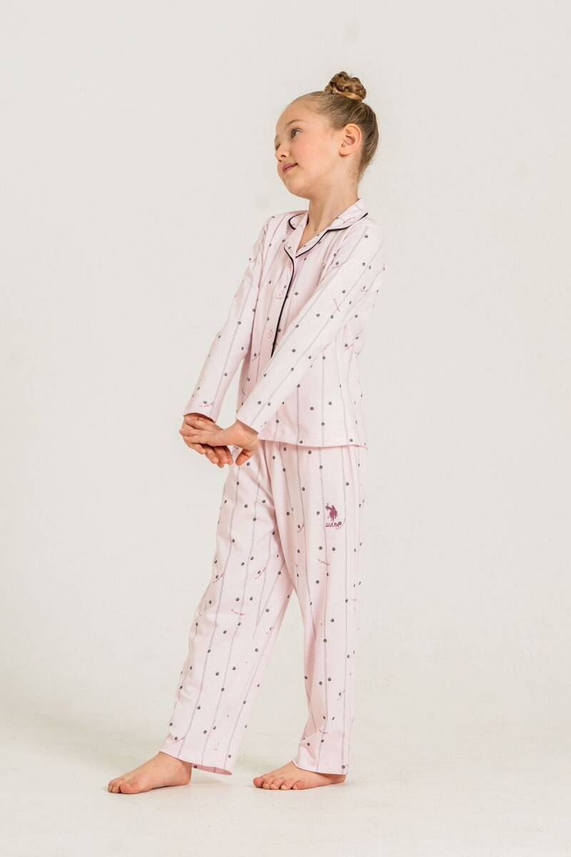 U.S. Polo Assn. Kız Çocuk Nakışlı Gömlek Pembe Uzun Kol Pijama Takımı US2726-C-V2 - 2