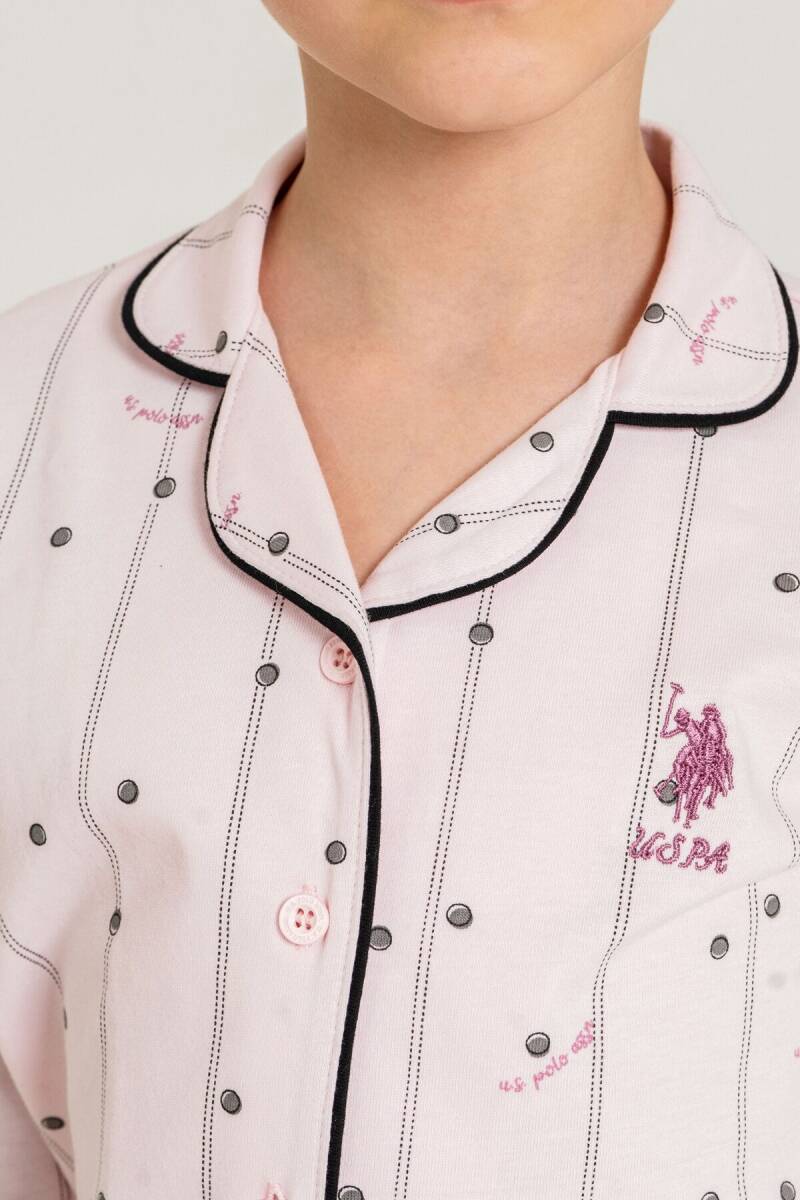 U.S. Polo Assn. Kız Çocuk Nakışlı Gömlek Pembe Uzun Kol Pijama Takımı US2726-C-V2 - 3