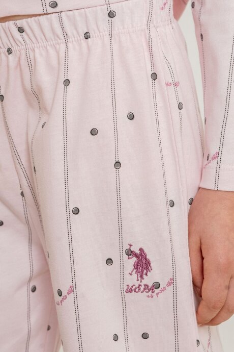 U.S. Polo Assn. Kız Çocuk Nakışlı Gömlek Pembe Uzun Kol Pijama Takımı US2726-C-V2 - 5