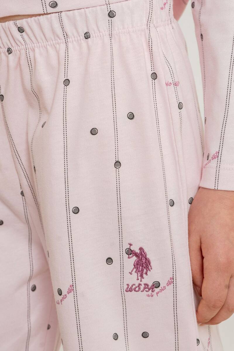 U.S. Polo Assn. Kız Çocuk Nakışlı Gömlek Pembe Uzun Kol Pijama Takımı US2726-C-V2 - 5