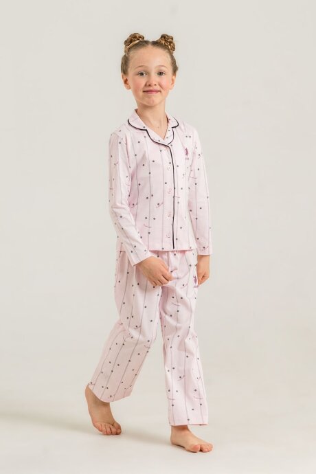 U.S. Polo Assn. Kız Çocuk Nakışlı Gömlek Pembe Uzun Kol Pijama Takımı US2726-C-V2 - 6