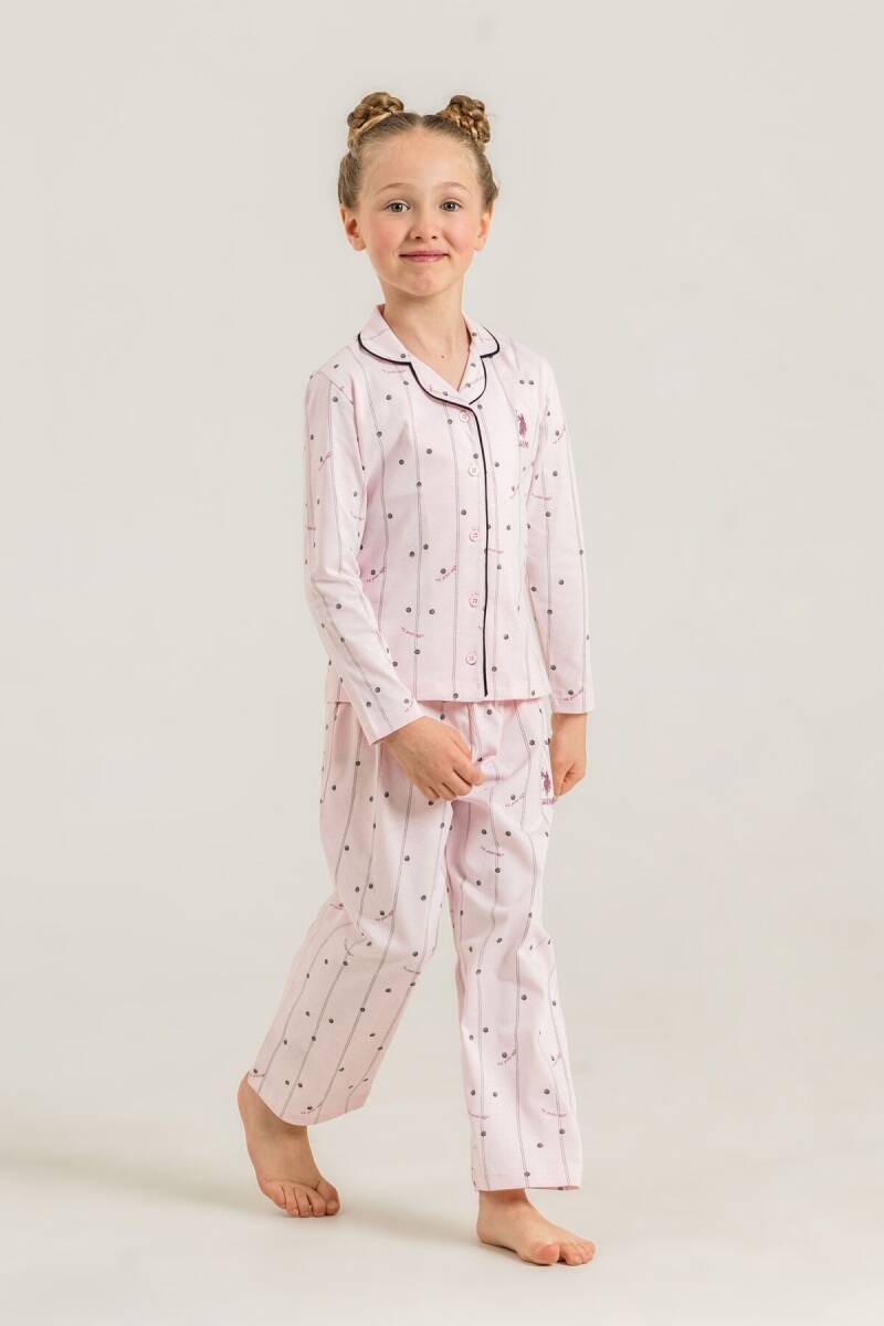 U.S. Polo Assn. Kız Çocuk Nakışlı Gömlek Pembe Uzun Kol Pijama Takımı US2726-C-V2 - 6
