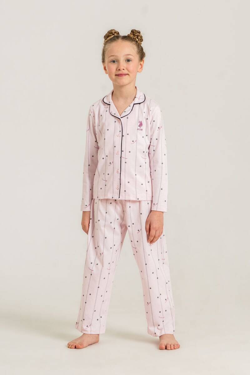 U.S. Polo Assn. Kız Çocuk Nakışlı Gömlek Pembe Uzun Kol Pijama Takımı US2726-C-V2 - 7