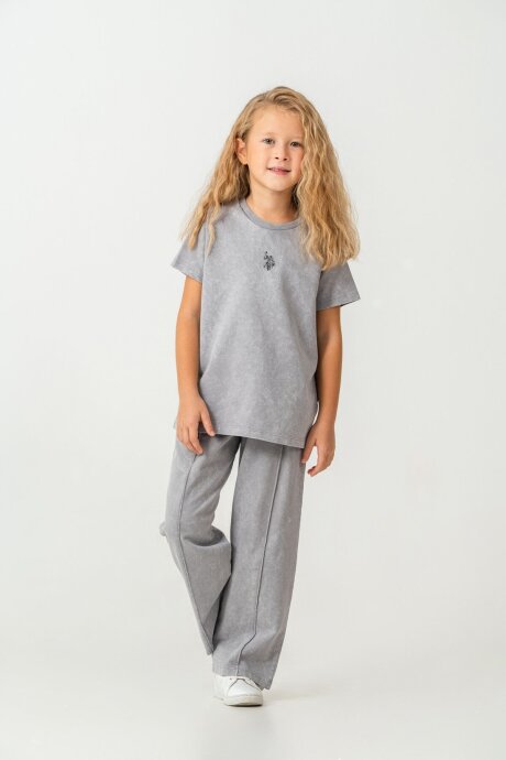 U.S. Polo Assn. Kız Çocuk Bisiklet Yaka Nakışlı Yazlık Regular Fit Gri Pijama Takımı US2529-C-V1 (1)