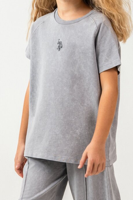 U.S. Polo Assn. Kız Çocuk %100 Pamuk Bisiklet Yaka Nakışlı Yazlık Regular Fit Gri Pijama Takımı US2529-C-V1 - 3