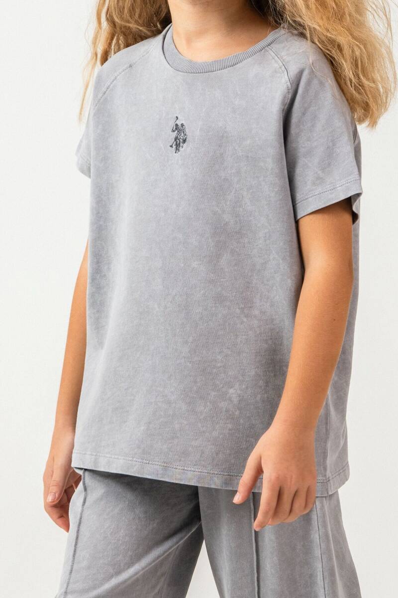 U.S. Polo Assn. Kız Çocuk %100 Pamuk Bisiklet Yaka Nakışlı Yazlık Regular Fit Gri Pijama Takımı US2529-C-V1 - 3