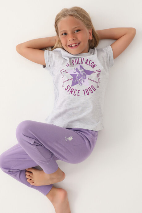 U.S. Polo Assn. Kız Çocuk Bisiklet Yaka Pigment Baskılı Yazlık Regular Fit Gri Pijama Takımı US1838-C-V2 (1)