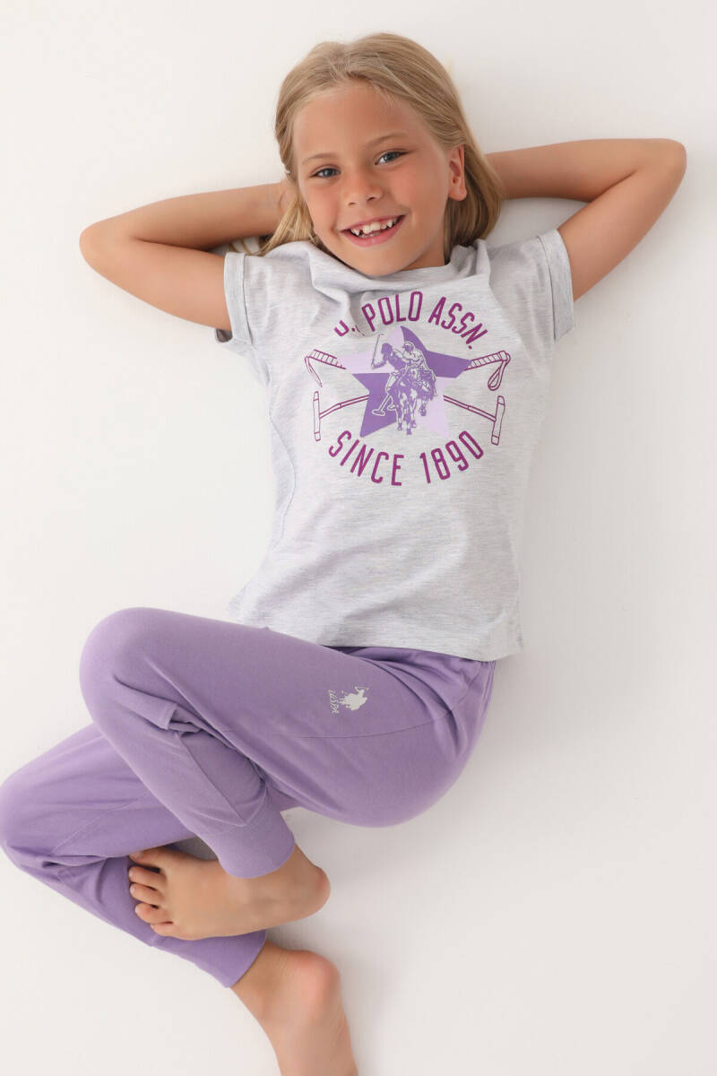 U.S. Polo Assn. Kız Çocuk Bisiklet Yaka Pigment Baskılı Yazlık Regular Fit Gri Pijama Takımı US1838-C-V2 - 2