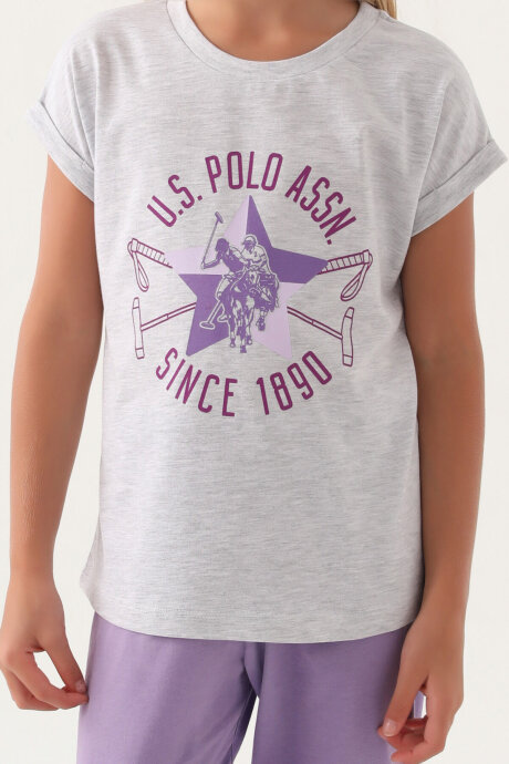 U.S. Polo Assn. Kız Çocuk Bisiklet Yaka Pigment Baskılı Yazlık Regular Fit Gri Pijama Takımı US1838-C-V2 - 4