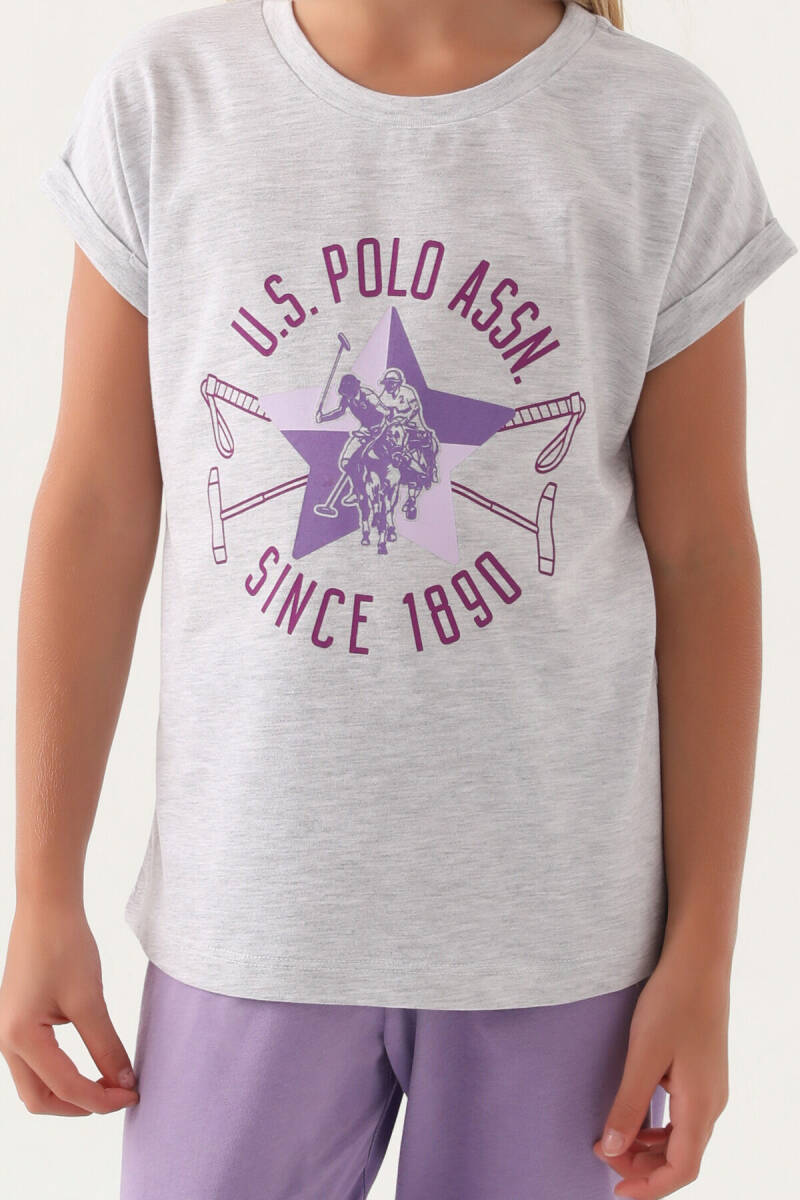 U.S. Polo Assn. Kız Çocuk Bisiklet Yaka Pigment Baskılı Yazlık Regular Fit Gri Pijama Takımı US1838-C-V2 - 4