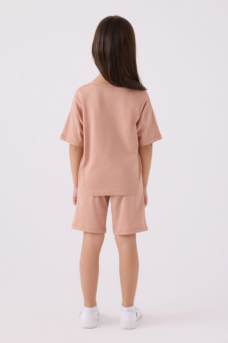 U.S. Polo Assn. Kız Çocuk Pamuklu Bisiklet Yaka Sargı Nakışlı Yazlık Regular Fit Pembe Bermuda Takım US1848-C-V14 - 5