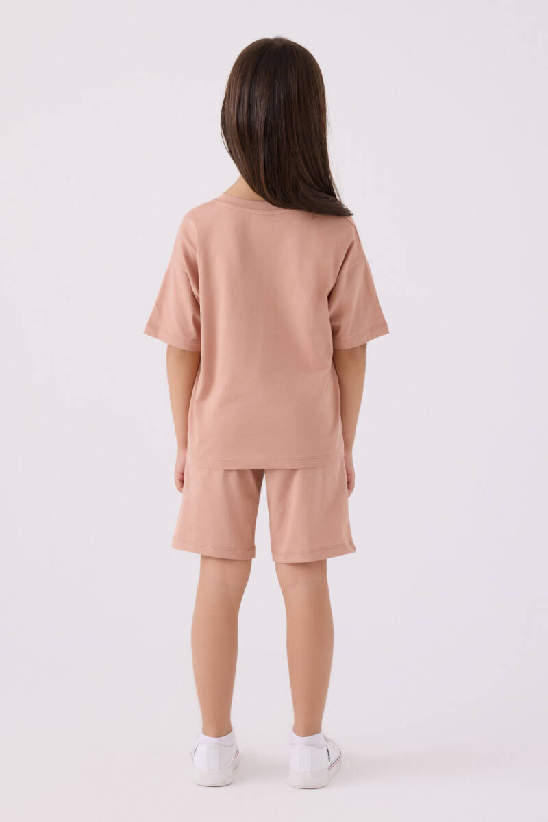 U.S. Polo Assn. Kız Çocuk Pamuklu Bisiklet Yaka Sargı Nakışlı Yazlık Regular Fit Pembe Bermuda Takım US1848-C-V14 - 5