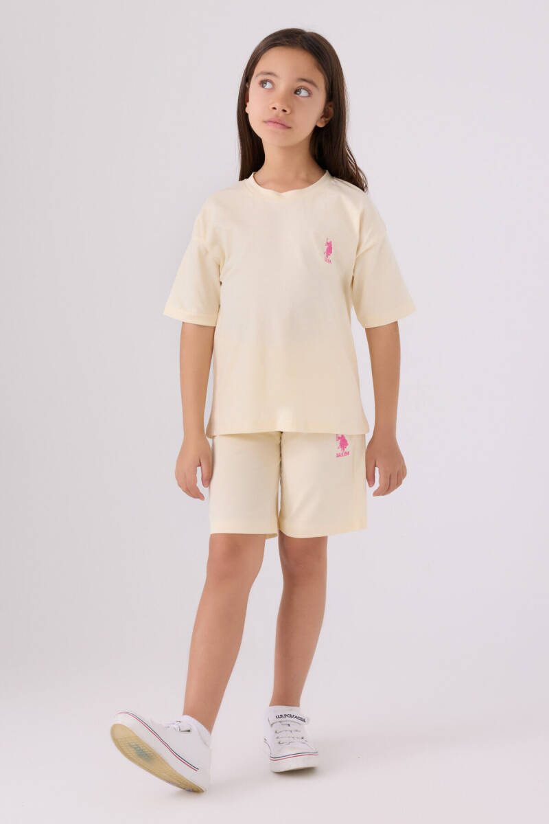U.S. Polo Assn. Kız Çocuk Pamuklu Bisiklet Yaka Sargı Nakışlı Yazlık Regular Fit Sarı Bermuda Takım US1848-C-V20 - 1