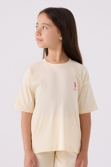 U.S. Polo Assn. Kız Çocuk Pamuklu Bisiklet Yaka Sargı Nakışlı Yazlık Regular Fit Sarı Bermuda Takım US1848-C-V20 - 2