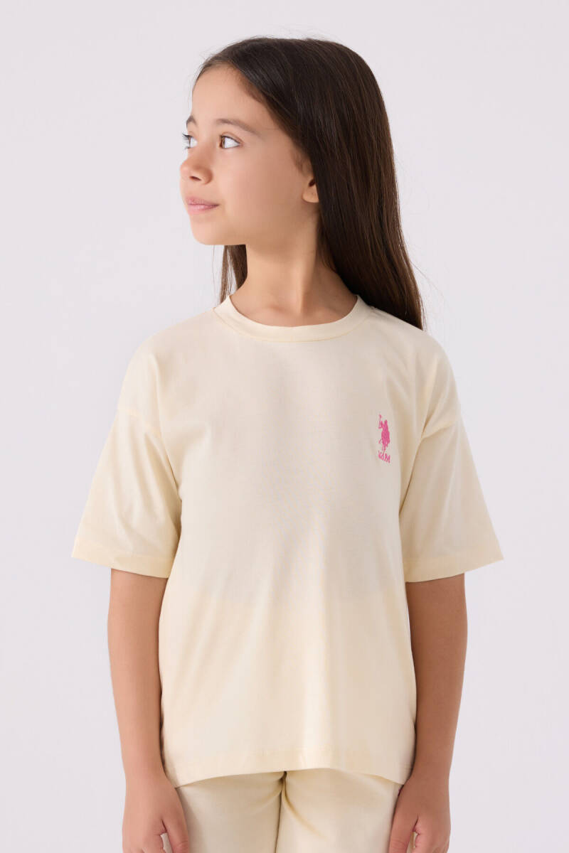 U.S. Polo Assn. Kız Çocuk Pamuklu Bisiklet Yaka Sargı Nakışlı Yazlık Regular Fit Sarı Bermuda Takım US1848-C-V20 - 2