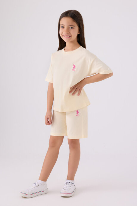 U.S. Polo Assn. Kız Çocuk Pamuklu Bisiklet Yaka Sargı Nakışlı Yazlık Regular Fit Sarı Bermuda Takım US1848-C-V20 - 3