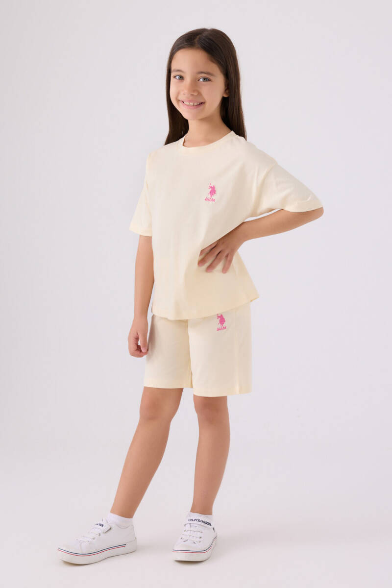 U.S. Polo Assn. Kız Çocuk Pamuklu Bisiklet Yaka Sargı Nakışlı Yazlık Regular Fit Sarı Bermuda Takım US1848-C-V20 - 3