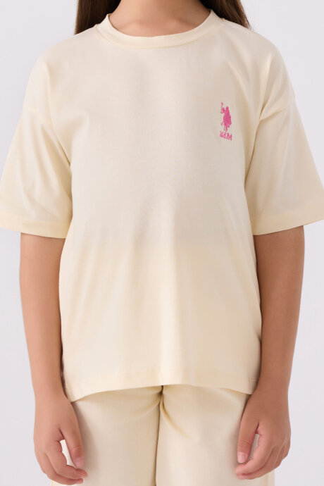 U.S. Polo Assn. Kız Çocuk Pamuklu Bisiklet Yaka Sargı Nakışlı Yazlık Regular Fit Sarı Bermuda Takım US1848-C-V20 - 4