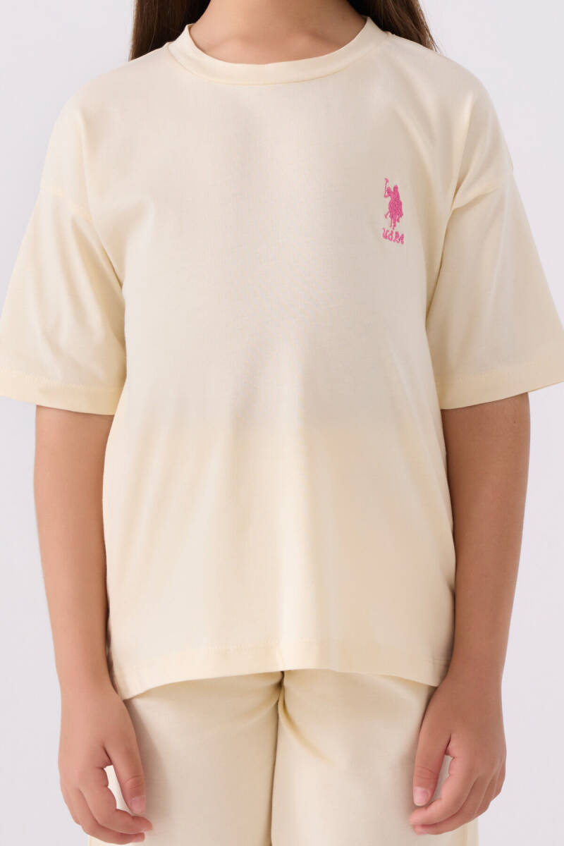 U.S. Polo Assn. Kız Çocuk Pamuklu Bisiklet Yaka Sargı Nakışlı Yazlık Regular Fit Sarı Bermuda Takım US1848-C-V20 - 4