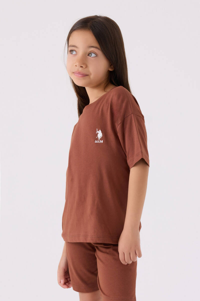 U.S. Polo Assn. Kız Çocuk Bisiklet Yaka Sargı Nakışlı Yazlık Regular Fit Kahverengi Bermuda Takım US1848-C-V48 - 2