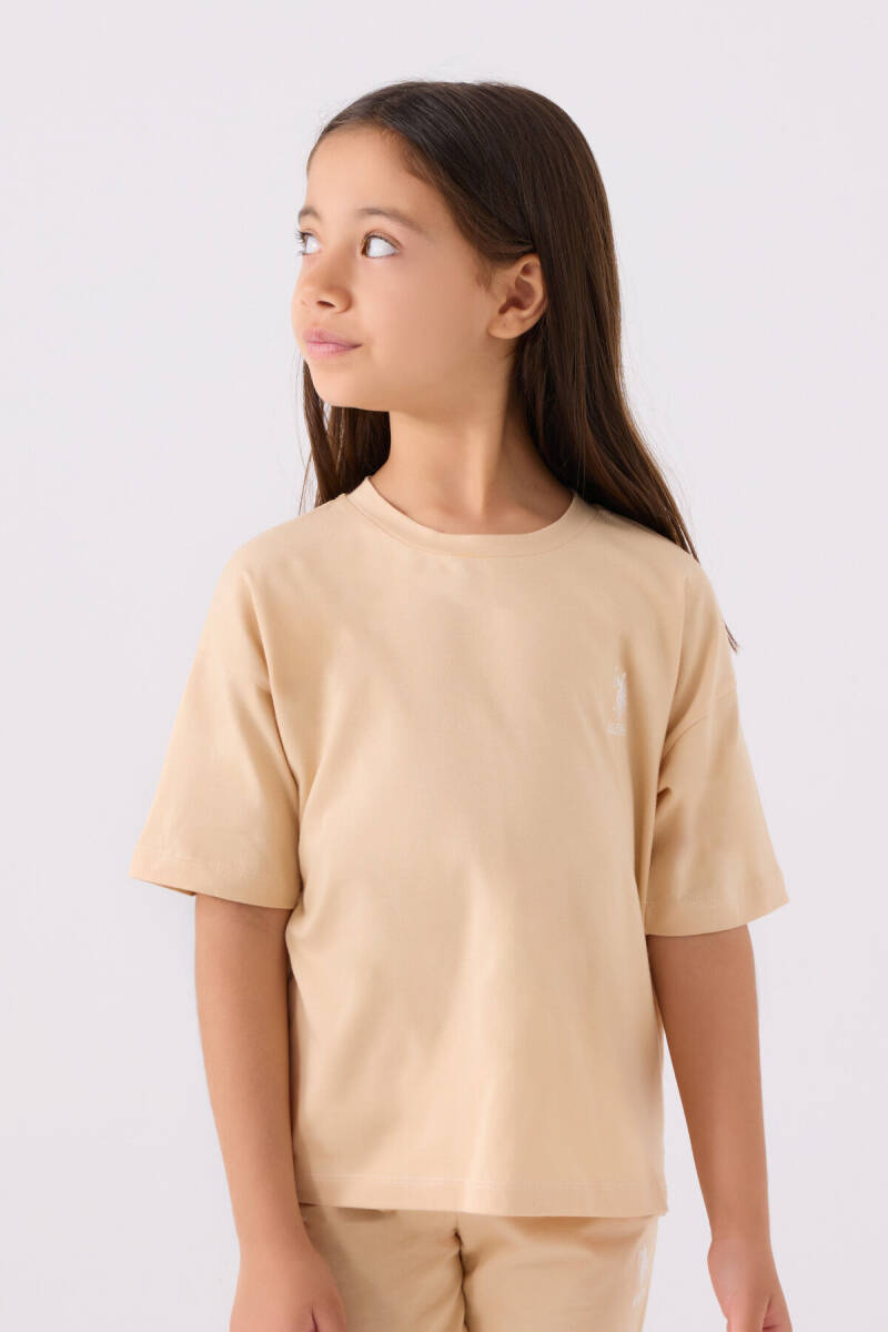 U.S. Polo Assn. Kız Çocuk Bisiklet Yaka Sargı Nakışlı Yazlık Regular Fit Krem Bermuda Takım US1848-C-V57 - 2