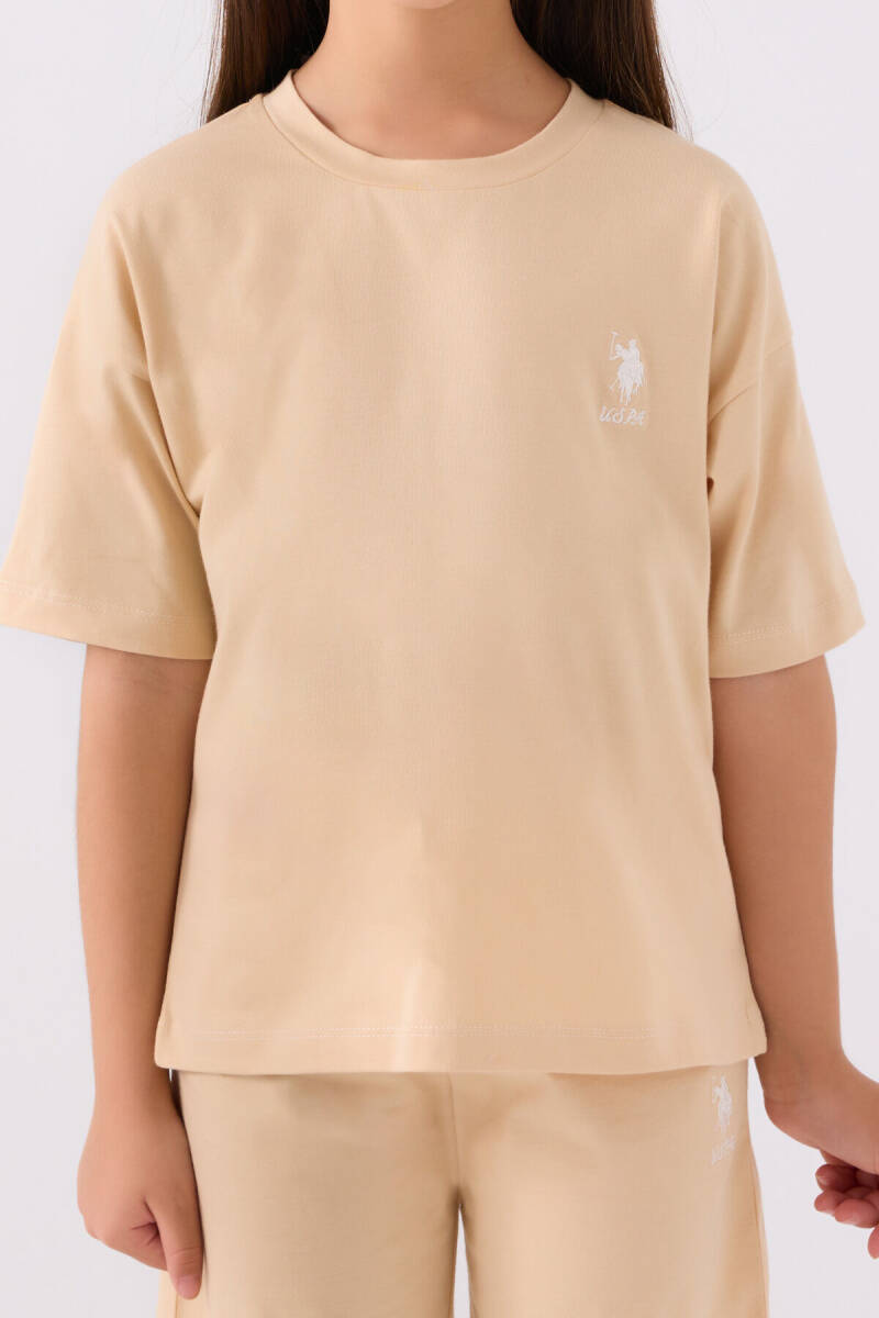U.S. Polo Assn. Kız Çocuk Bisiklet Yaka Sargı Nakışlı Yazlık Regular Fit Krem Bermuda Takım US1848-C-V57 - 4