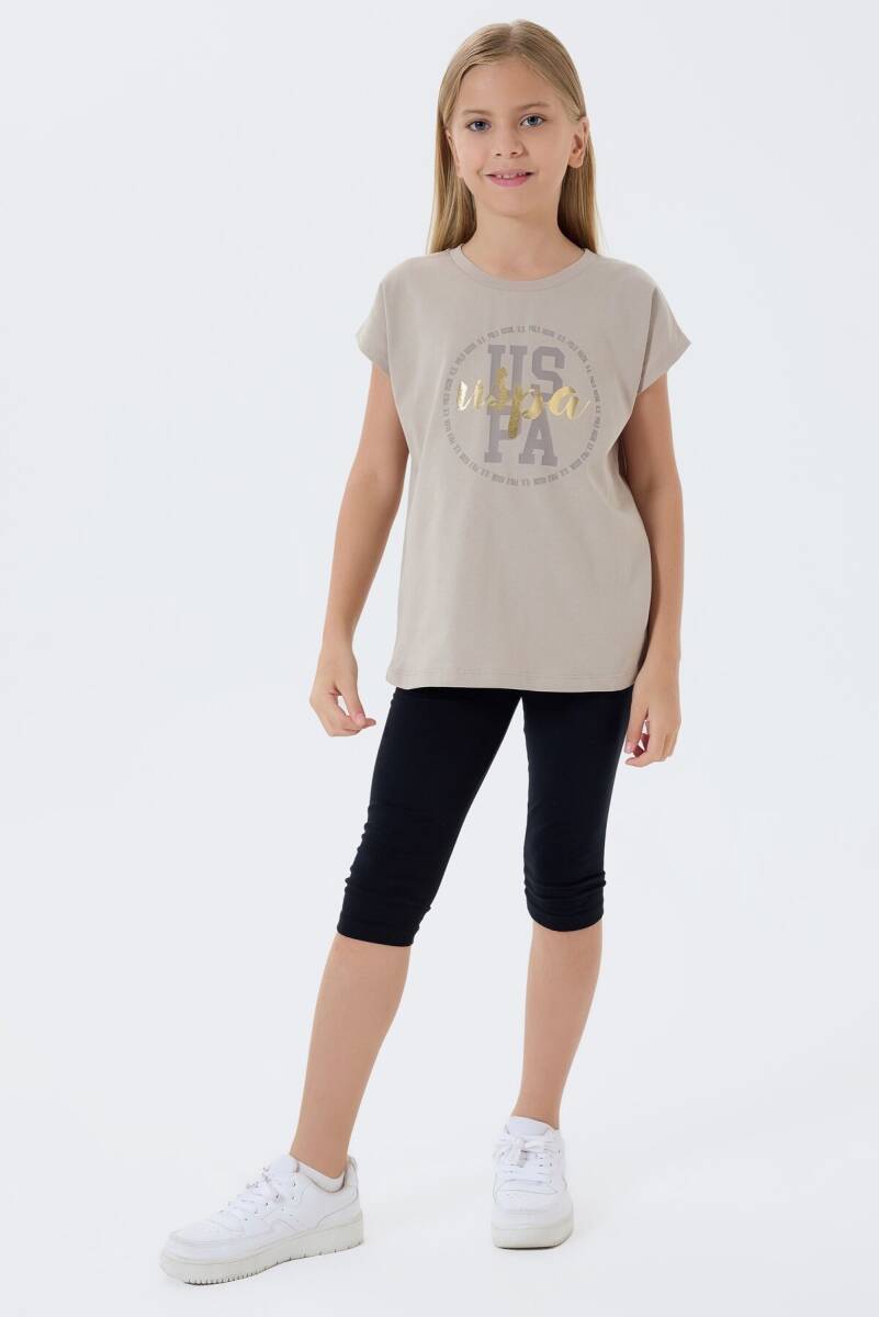 U.S. Polo Assn. Kız Çocuk Bisiklet Yaka Nakışlı Yazlık Relaxed Fit Kahverengi Tayt Takım US2511-C-V2 - 2
