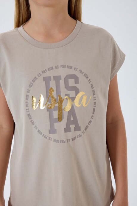 U.S. Polo Assn. Kız Çocuk Bisiklet Yaka Nakışlı Yazlık Relaxed Fit Kahverengi Tayt Takım US2511-C-V2 - 3
