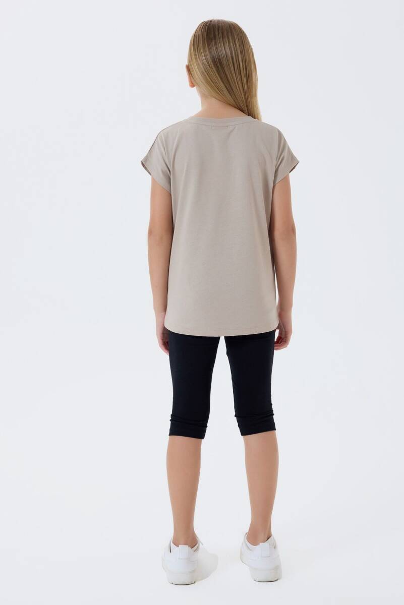 U.S. Polo Assn. Kız Çocuk Bisiklet Yaka Nakışlı Yazlık Relaxed Fit Kahverengi Tayt Takım US2511-C-V2 - 4