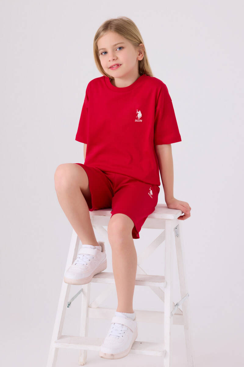 U.S. Polo Assn. Kız Çocuk Pamuklu Bisiklet Yaka Sargı Nakışlı Yazlık Regular Fit Kırmızı Bermuda Takım US1848-C-V29 - 3