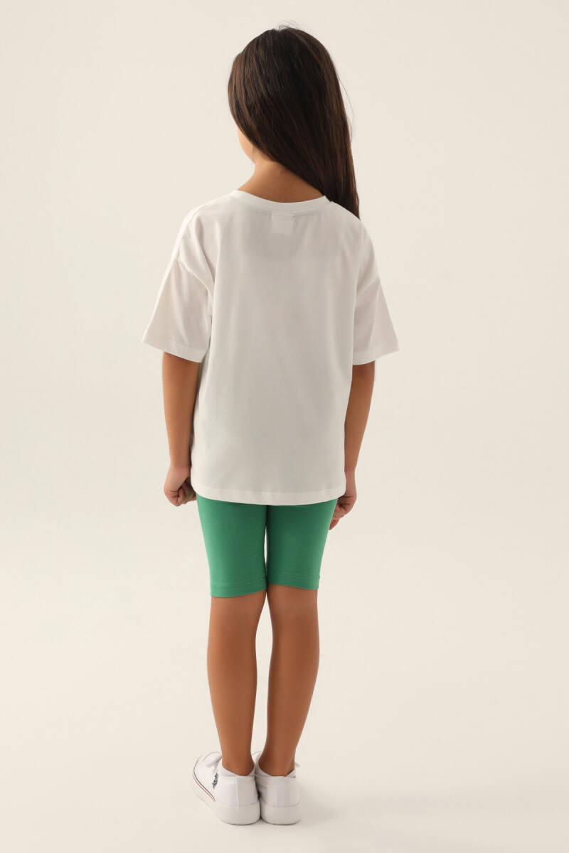 U.S. Polo Assn. Kız Çocuk Pamuklu Bisiklet Yaka Pigment Baskılı Yazlık Regular Fit Beyaz Bermuda Takım US1841-C-V2 - 5